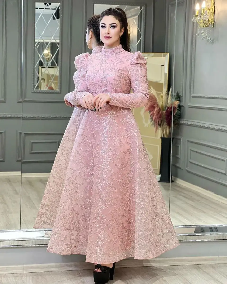 

Блестящие Длинные вечерние платья, роскошные женские кружевные бальные платья с блестками и бусинами, вечерние платья с длинным рукавом, кружевные платья до щиколотки для выпускного вечера