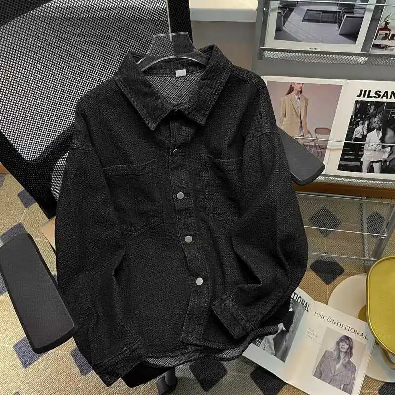 

Simple long-sleeved literary wild youth popular square collar autumn tide shirt men's trend new loose solid color