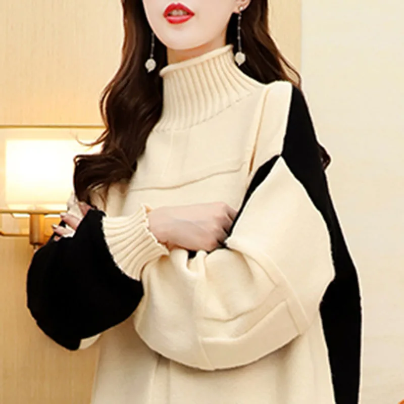 Осень 2025 года длинный пуловер женский зимний новый свободный вязаный свитер в