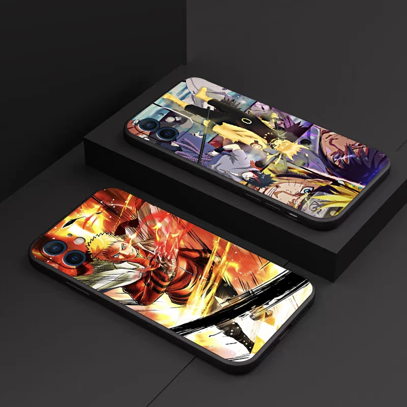 

Japanese NARUTO Anime Phone Case For Funda iPhone 13 12 11 Pro Max 13 12 Mini X XR XS Max 6 6s 7 8 Plus Coque Black Carcasa