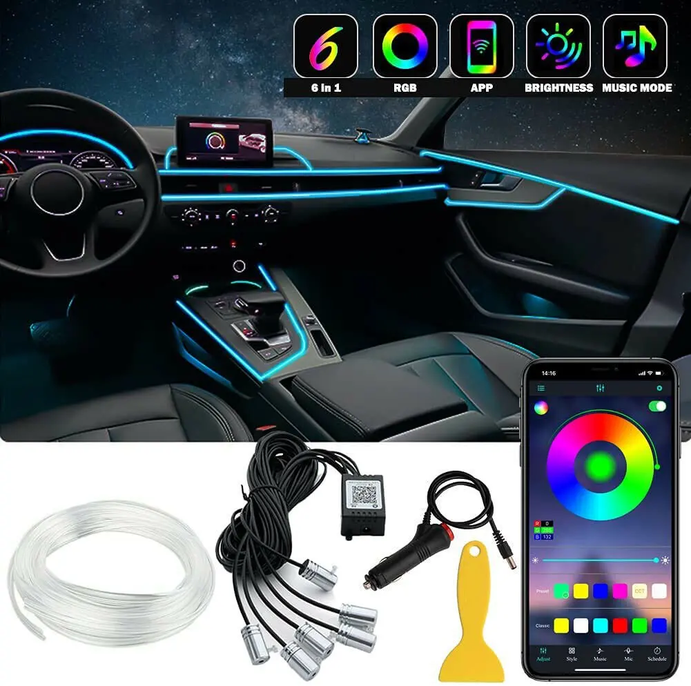 

8M Auto Car Interior Atmosphere Wire Strip Light LED Decor Lamp Accessories APP