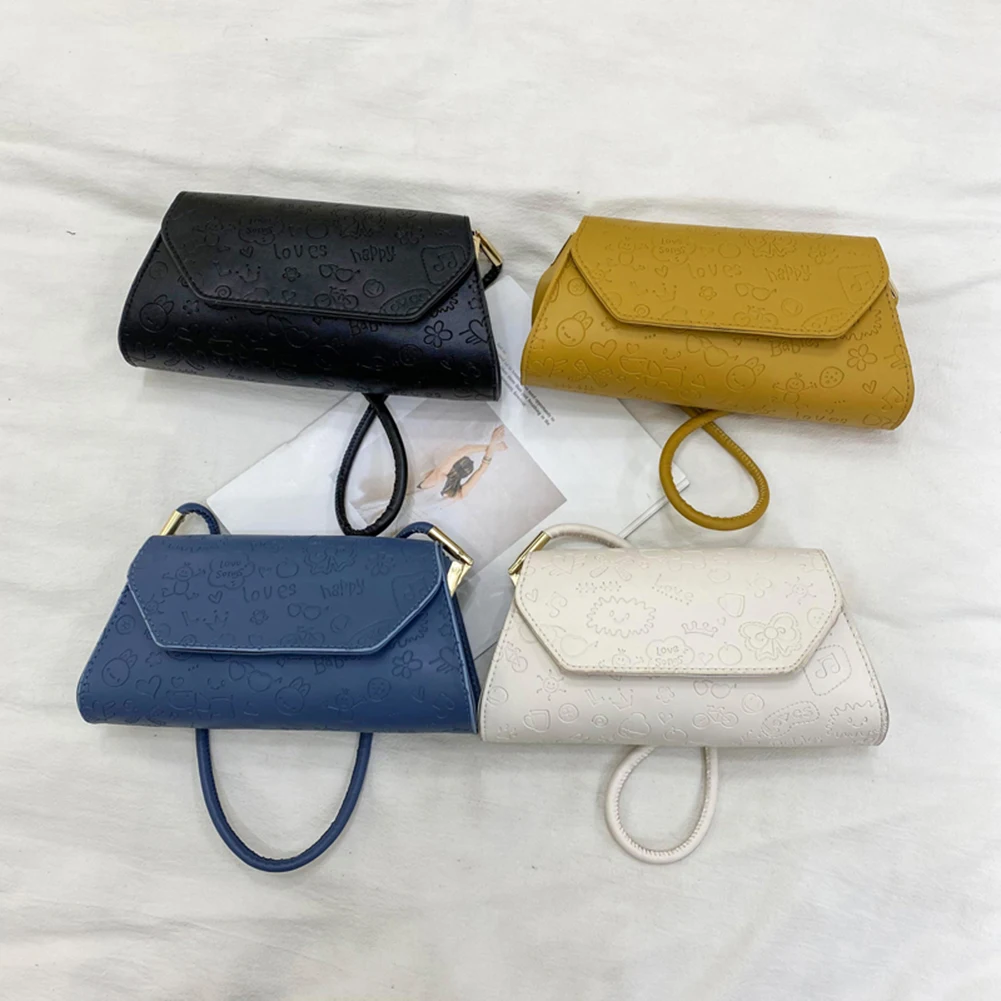 

Casual All-match Soft PU Shoulder Bag Cartoon Embossing Underarm Pouch Ladies Vintage Flap Large Evening Tote Handbag
