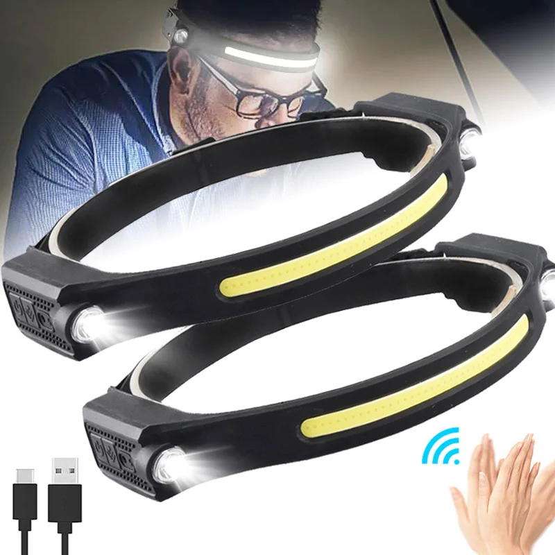 

LED Induction Headlamp COB Head Lamp Flashlight USB Rechargeable Head Lamp 5 Lighting Modes Head Light Outdoor Riding Light