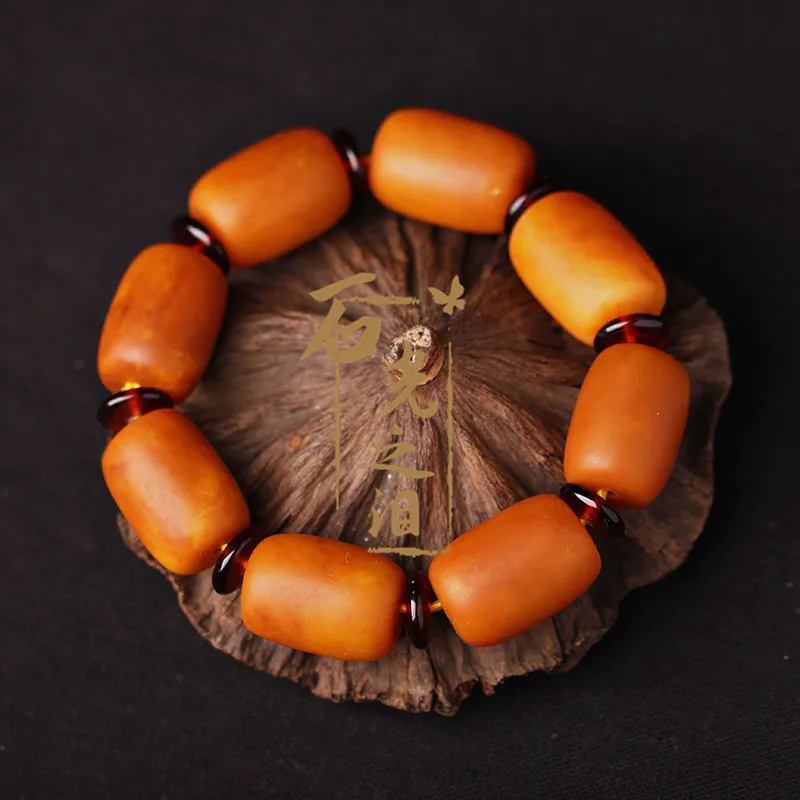 

Natural Amber Bracelet Men Women Healing Gemstone Jewelry Real Baltic Ambers Old Beeswax Bucket Beads Elastic Beaded Bracelets