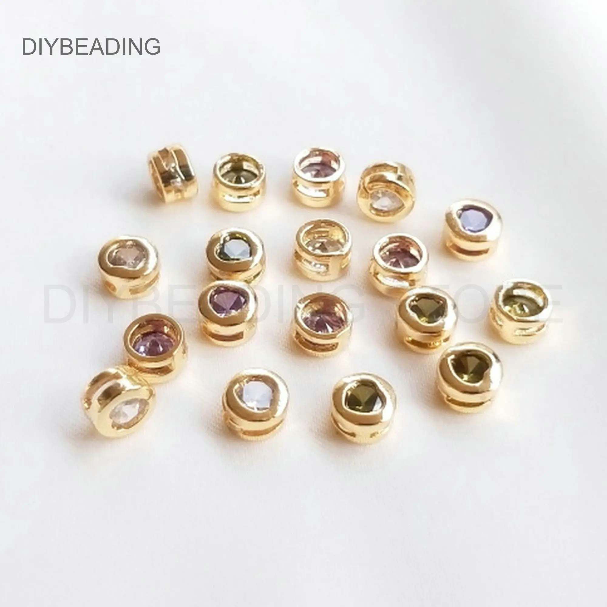 

Mini Heart Charms for Earring Making Supplies 14K Gold Plated Brass and CZ Jewelry Gift for Girlfriend(5mm White/ Green/ Purple)