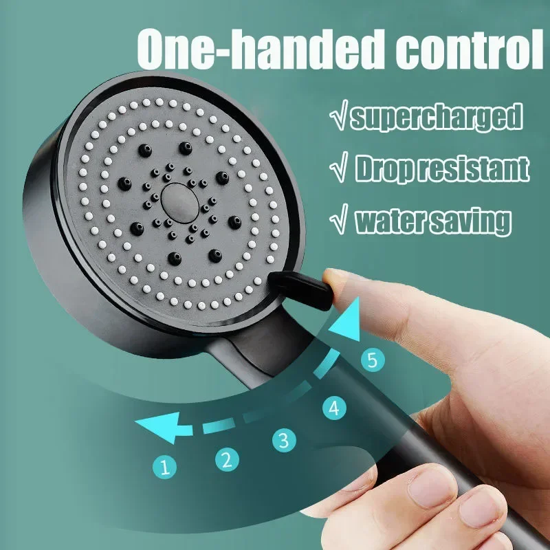 

5 Modes Shower Head Adjustable High Pressure Water Saving Shower Head Water Massage Shower Head Hook Hose Bathroom Accessories
