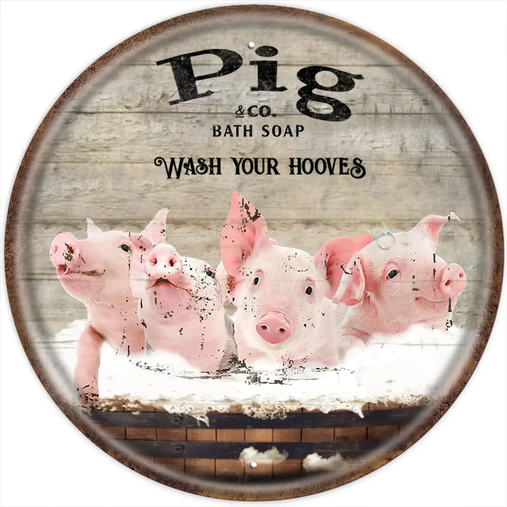 

Pig Bath Soap Wash Your Hoove Round Tin Sign Pig Print Pig Bathtub Decor Pig Funny Decor Animal Wall Art Love Pig Gift 12x12 In