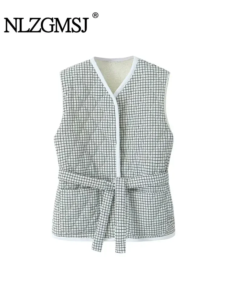 

Осенний жилет Nlzgmsj TRAF 2024, Женская двусторонняя хлопковая рубашка, повседневный клетчатый жилет с принтом без рукавов, верхняя одежда, жилет, пальто
