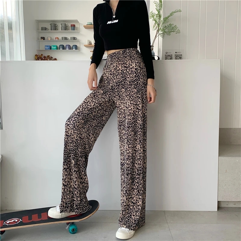 

2021 Fall Women Khaki Leopard High Waist Joggers Y2K Flare Pants E Girl Aesthetic Indie Trousers Female Casula Long Sweatpants