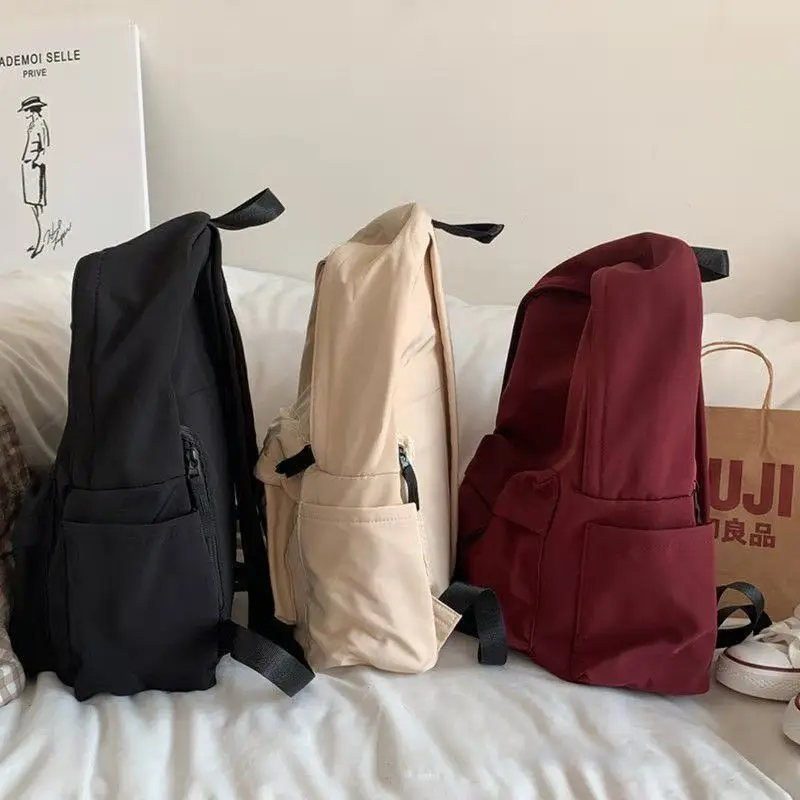 Women Solid Black Large Capacity Backpack Trendy Harajuku Casual Zipper Waterproof Bag Students Japanese Style Mochila