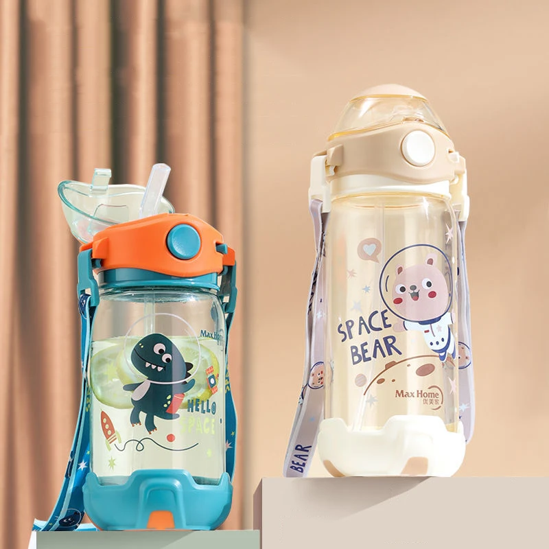 

Бутылка для напитков с соломинкой, Детская кружка для воды, милая пластиковая чашка для воды для мужчин и женщин, Студенческая чашка с ремеш...