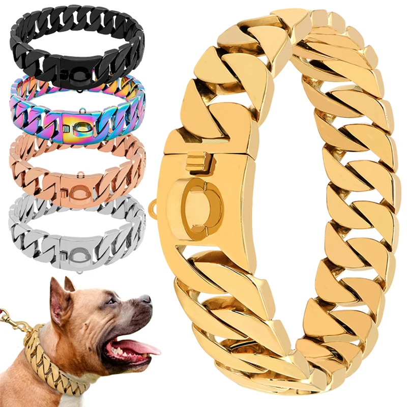 Прочный металлический ошейник-цепочка для собак украшение из нержавеющей стали