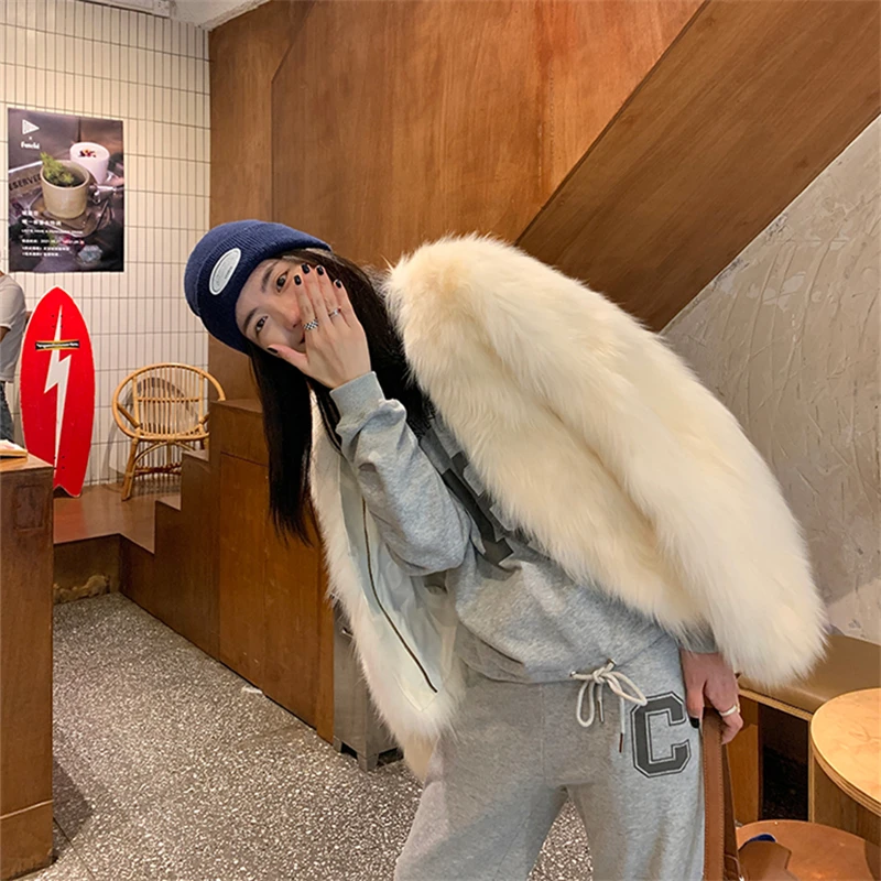 2022 Women Winter Faux Fox Fur Coat Korea Fashion Elegant Warm Coats Loose Outercoat Lady Party Club Outfits Casual White Black