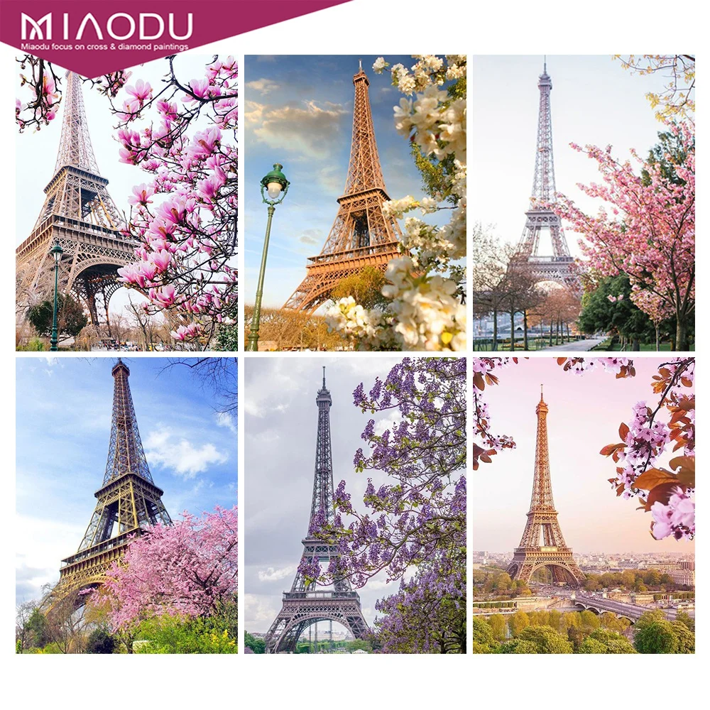 

Miaodu 5D Diamond Painting Round Drill Paris Tower Mosaic Landscape Diamond Embroidery Sale Scenery Home Decor Gift