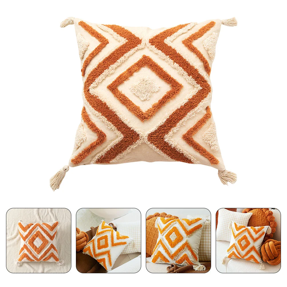 

Pillow Covers Cover Case Throw Cushion Pillowcase Pillows Tassels Burnt Bohemian Sofa Orange Tufted Couch Woven Moroccan Shams