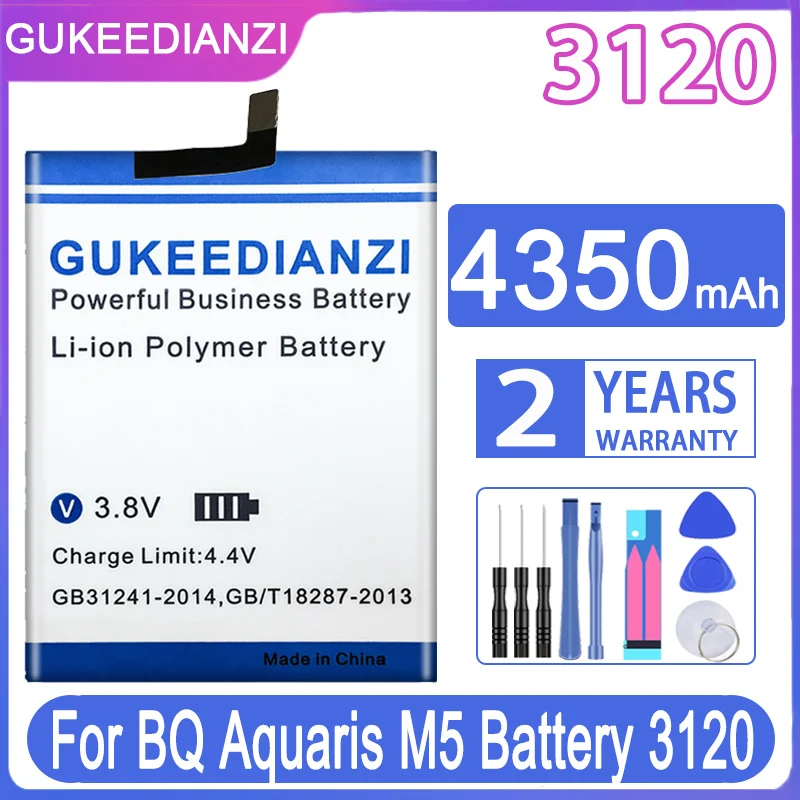 

GUKEEDIANZI Replacement Battery 4350mAh For BQ Aquaris M5 Battery BQ 3120 BQ3120 Batteries + Free Tools