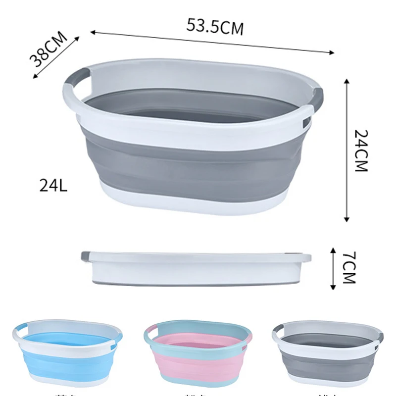 Folding Plastic Bucket Home Bathroom Products Large Laundry Basket Clothes Storage Bucket Camping Outdoor Travel Portable Bucket images - 6
