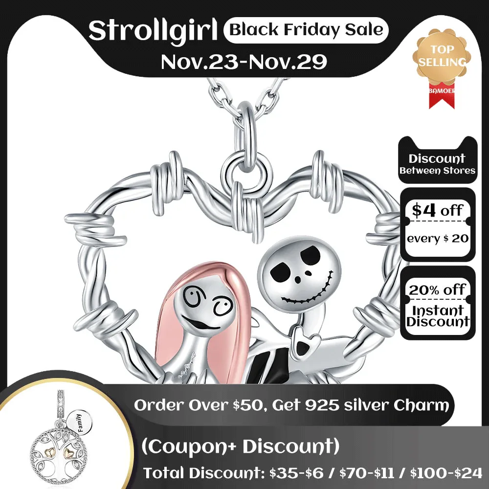 

925 Sterling Silver Skull Heart Skellington Jewelry Nightmare Necklace Before Christmas Birthday Gifts for Women Wife Girlfriend