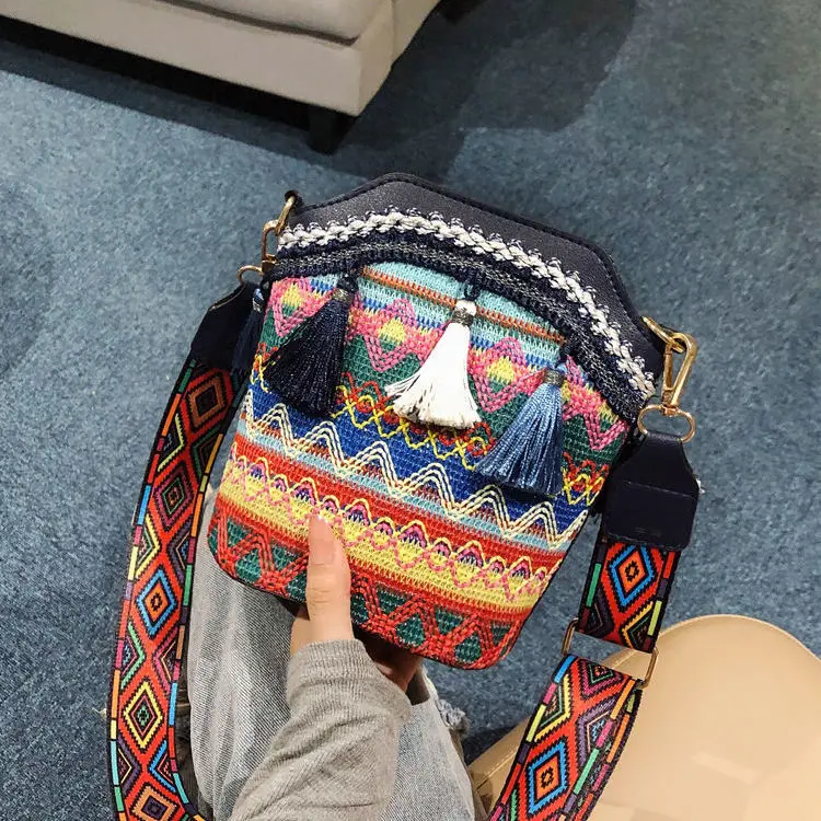 поясная сумка Ethnic Tassel Bucket Bag Fashion Retro Versatile Messenger Shoulder Bag Linen Chest Bag Fanny Pack Crossbody Bag