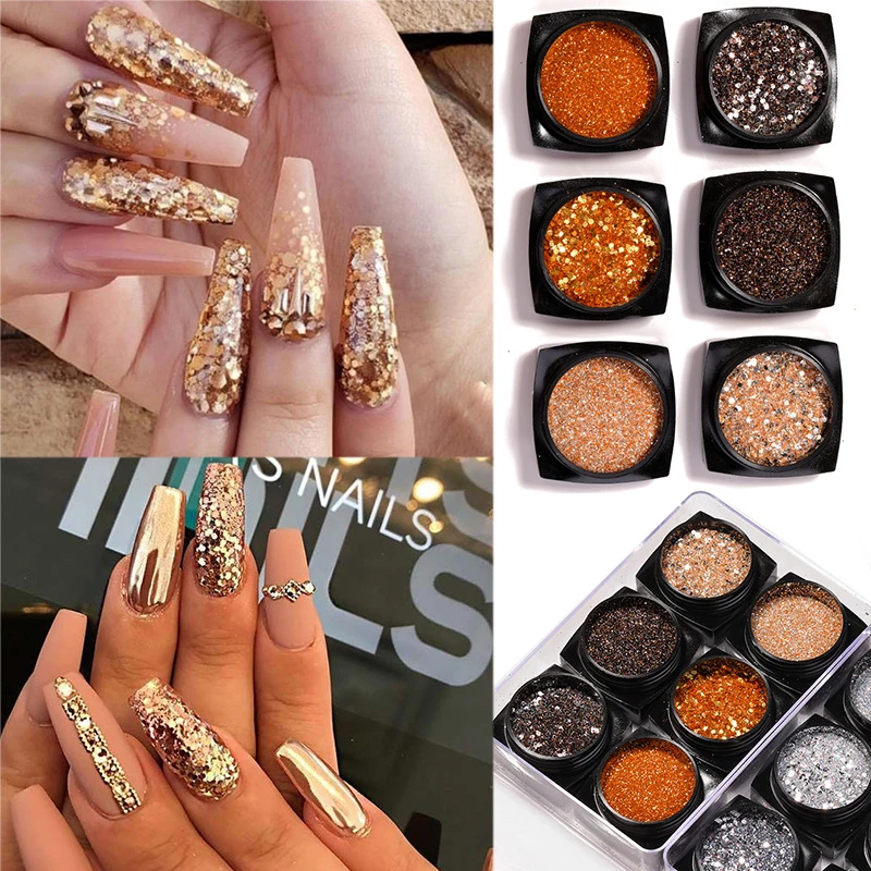 

New Popular Gold Silver Nail Powder Dust Sparkly Glitter Irregular Aluminum Beautiful Iridescent Powder Metallic Nail Glitter