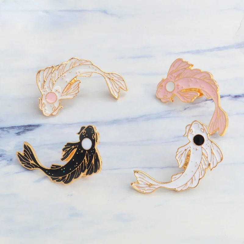 

Lucky fish Koi Enamel pin White pink black Brooches Gift Denim Jeans Clothes cap bag Pin Badge Button Lapel pin gift for kids