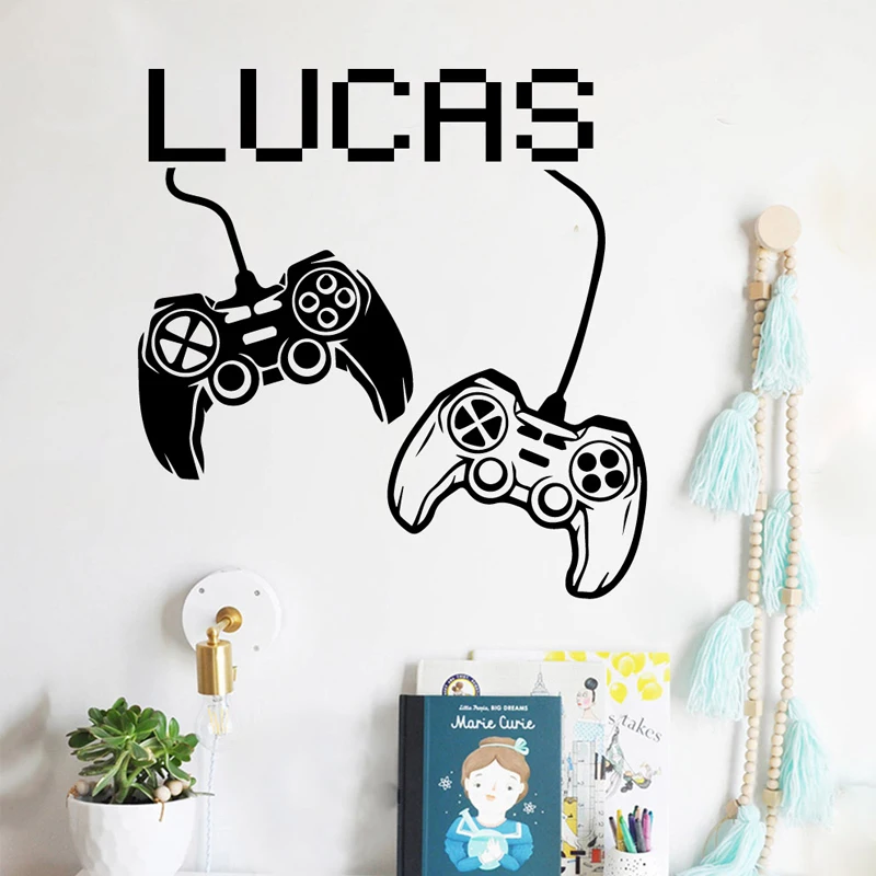 

Custom Name Game Wall Sticker Kids Bedroom Vinyl Decal Gamer Player Home Decor Boys Gaming Room Decoration Gamepad Art Murals