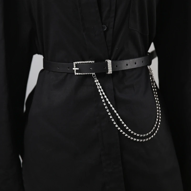 

Punk Style Waist Belt for Women Men Waist Jewelry for Pants Shinning Decor