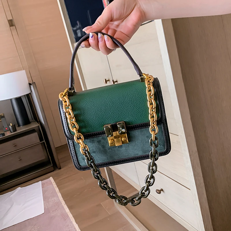 

Сумка на плечо женская с цепочкой, трендовый мессенджер из искусственной кожи с клапаном, модный саквояж кросс-боди, 2022