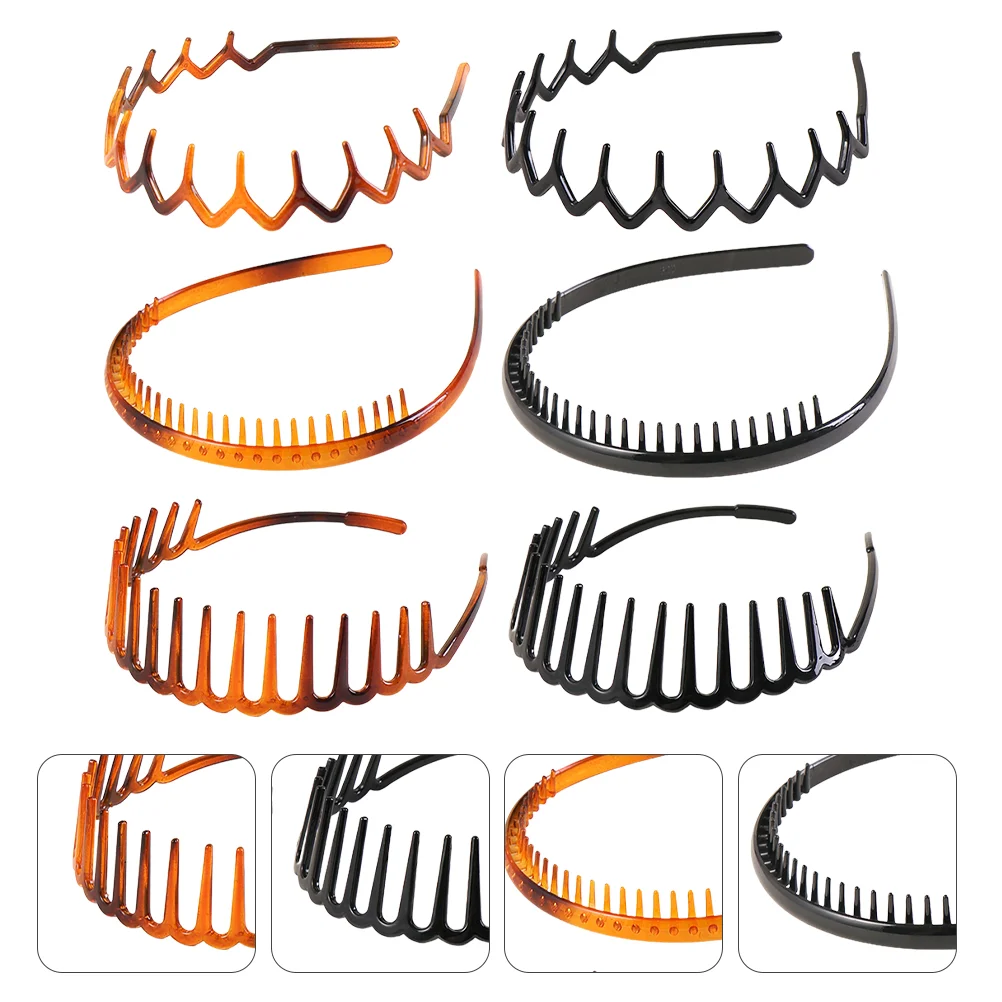 

6 PCS Headband Girls Headbands Anti-slip Hair Hoops Headgear Toothed Invisible Resin Wavy Headdress Miss