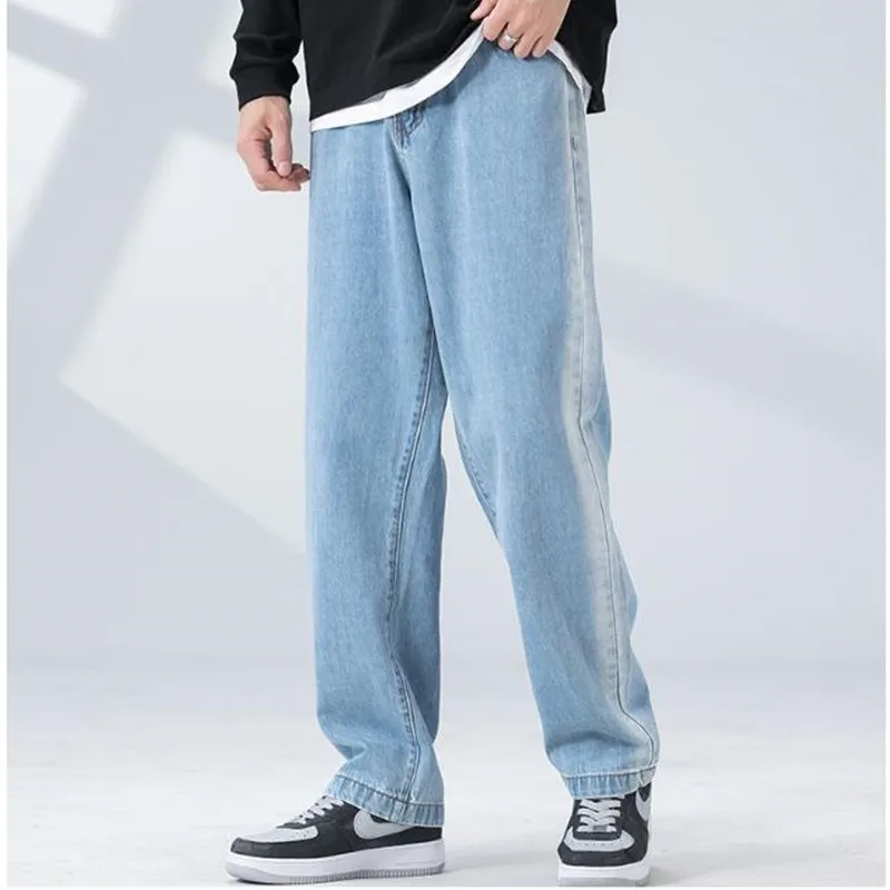

Летние Новые прямые джинсовые брюки, мужские повседневные джинсы, широкие брюки
