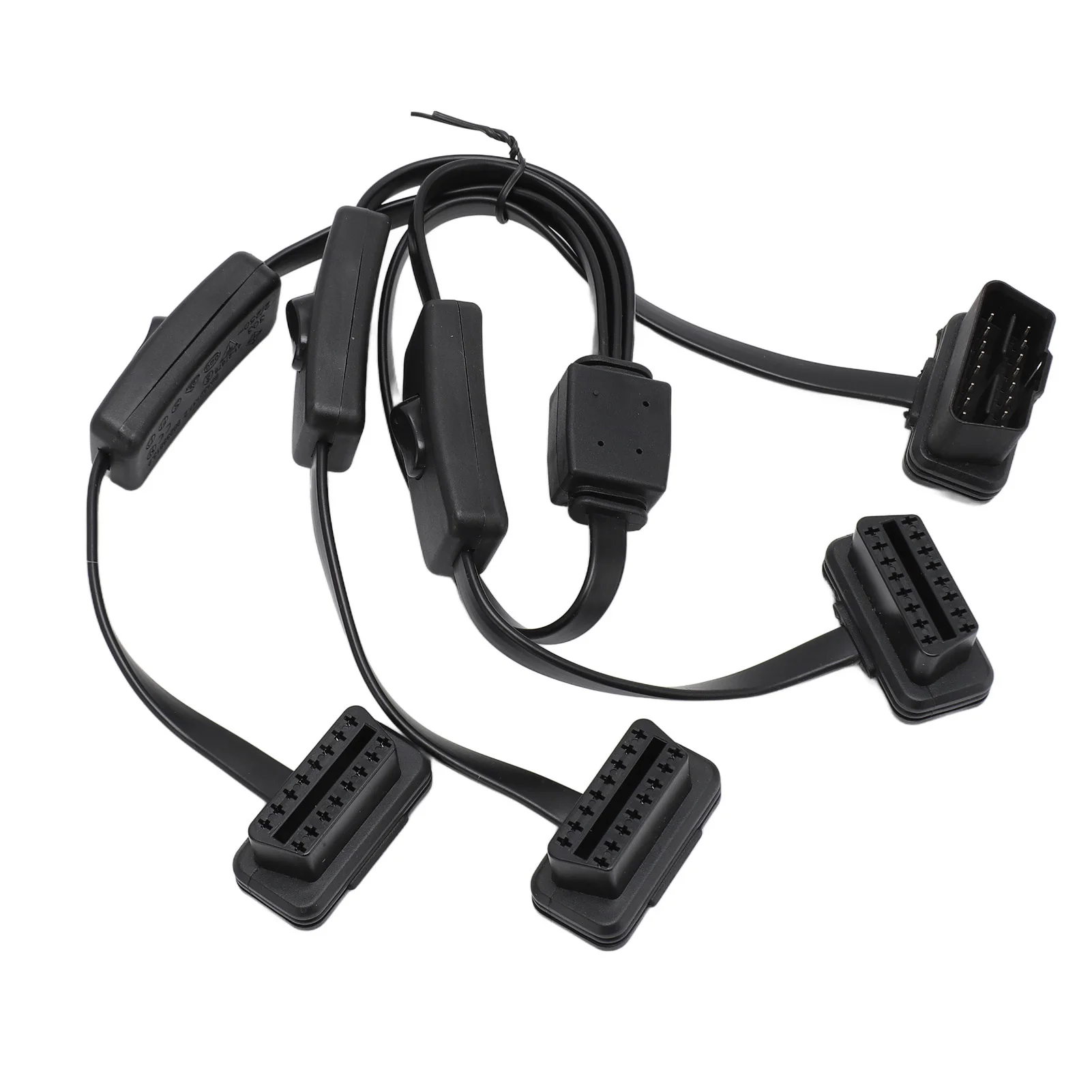Плоский кабель-лапша OBDII 16 Pin 1 в 3 Splitter Прочный автомобильный диагностический