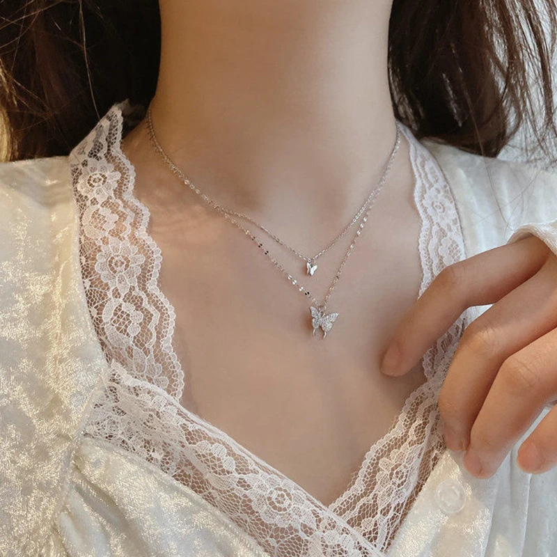 

Kpop Vintage Butterfly Zircon Pendant Necklace for Women Elegant Clavicle Chain Wedding Aesthetic Jewelry EMO Y2K Accessories