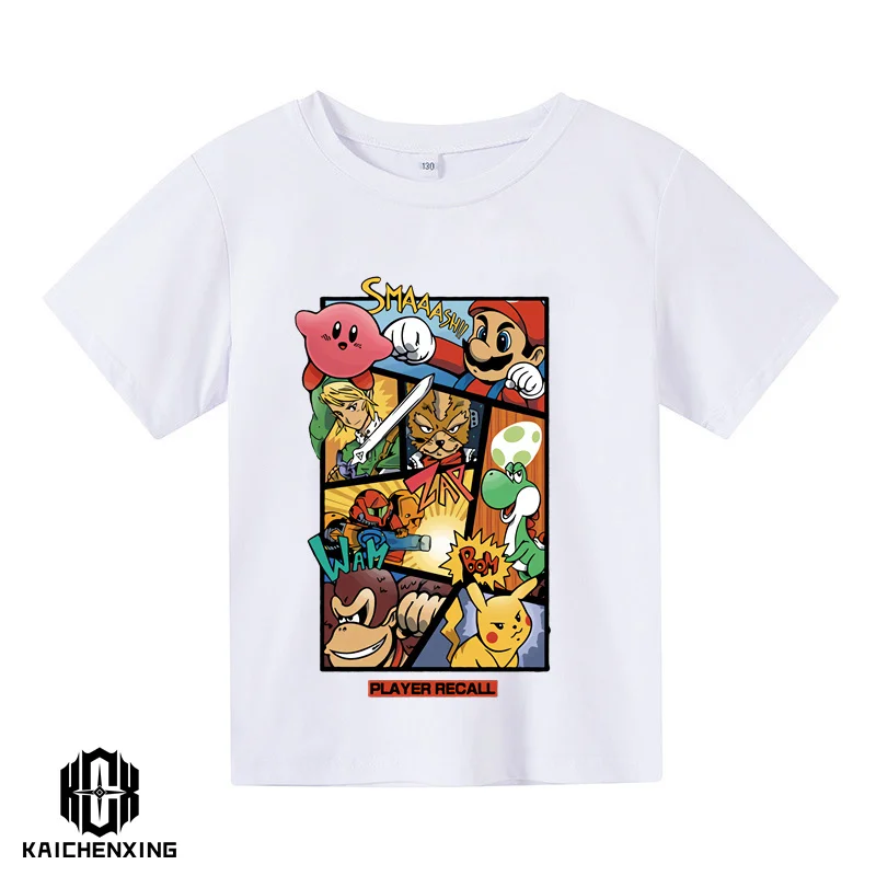 

Super Mario bros Tshirt Kids Unisex Short Sleeve Cool Pokemin T-Shirt Fashion Boys And Girls Children's Naruto Street Top