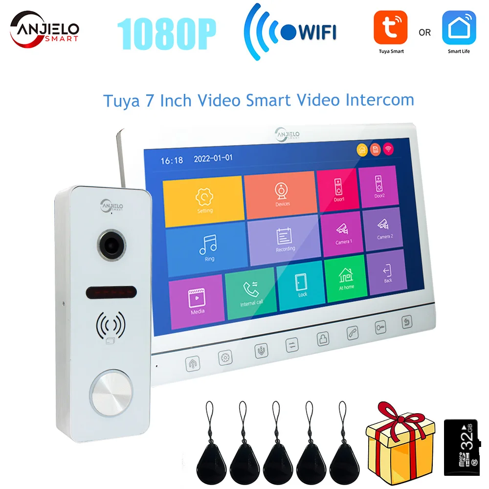 

Tuya 7 Inch Video Smart Video Intercom 1080p Intercom Doorbell 160° Porteiro Electronic Doorman WiFi Camera IC card unlock