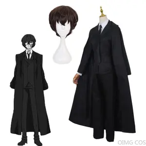 Imported Dazai Osamu Cosplay Bungo Stray Dogs Costume Man and Woman Trench Coat Black Uniform Suits Unisex Wi
