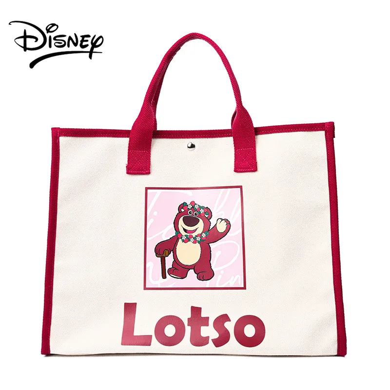 Disney strawberry bear new canvas tote bag women's large capacity cartoon versatile Mickey hand armpit shoulder bag