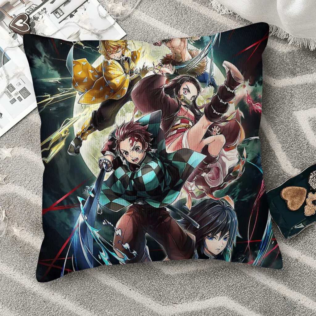 

kimetsu Throw Pillow Case Demon Slayer Kamado Tanjirou Nezuko Backpack Coussin Covers DIY Printed Soft Chair Decor