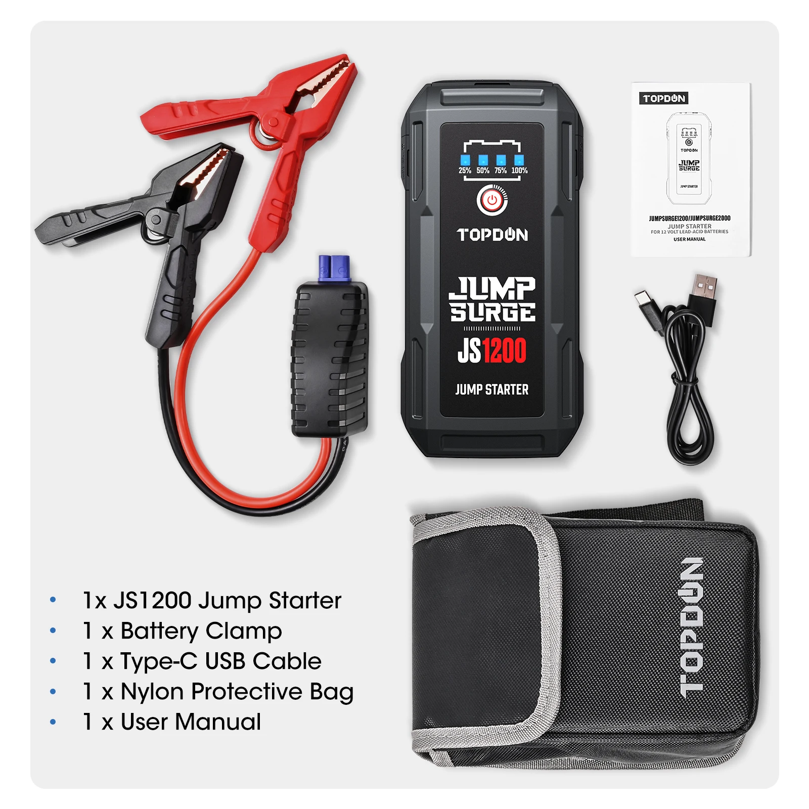 $69.91 Topdon 1200A Jump Starter Power Bank 12V Car Starting Device 10000Mah Battery Jump Start for Car Booster JS1200