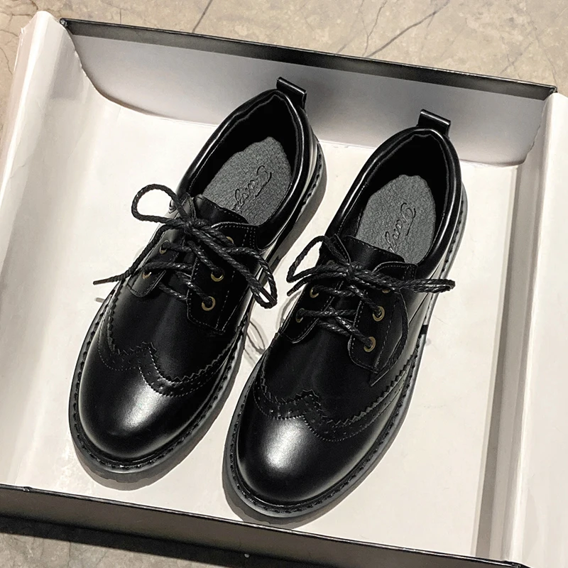 

Женская обувь весна-лето 2022, броги, маленькие кожаные туфли, женская обувь на толстой подошве, с круглым носком, со шнуровкой