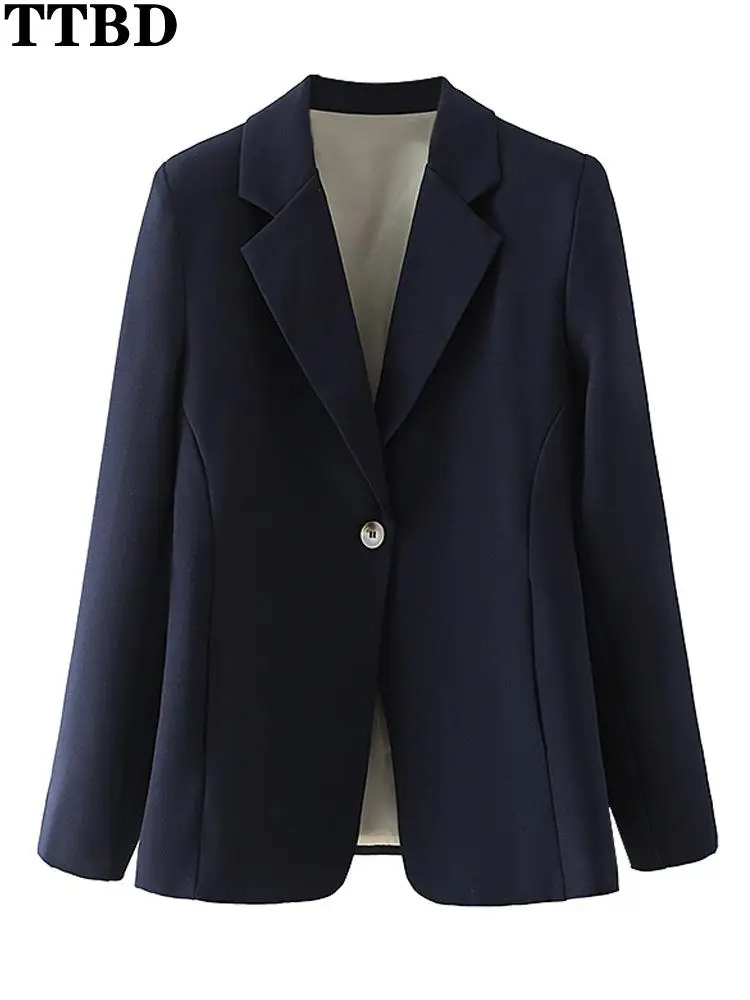 

TTBD Women 2022 fashion new office wear single button blazers coat vintage long sleeve pockets traf blazer female outerwear