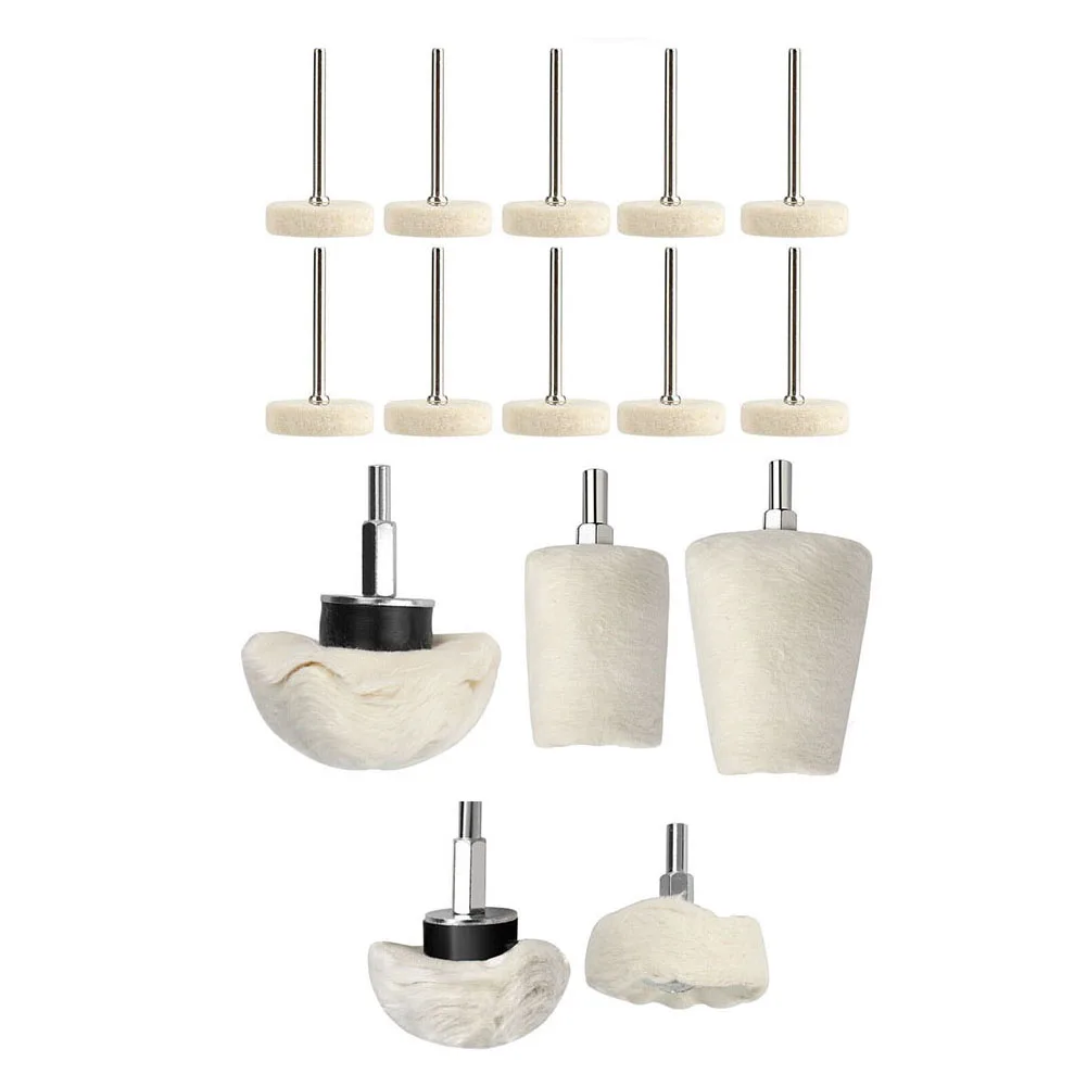 

Buffing Pad Drill 15pcs Polishing Buffing Pads Kit Cotton Cloth Wheel and Wool Wheel Combo for Car Polishing Grinding