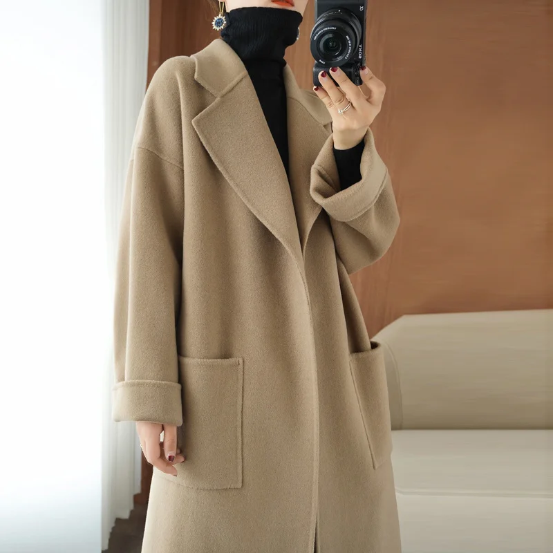 

Кашемировая Двусторонняя Женская одежда, длинная верхняя одежда, новинка 2023, женское элегантное шерстяное пальто высокого качества, пальто, жакеты