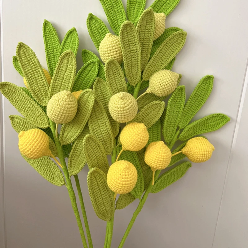 

1PC Fake Flowers Bouquet Woven Wool Lemon Olive Artificial Flower Finished Handmade Knitting Fruit Flowers Birthday Gift