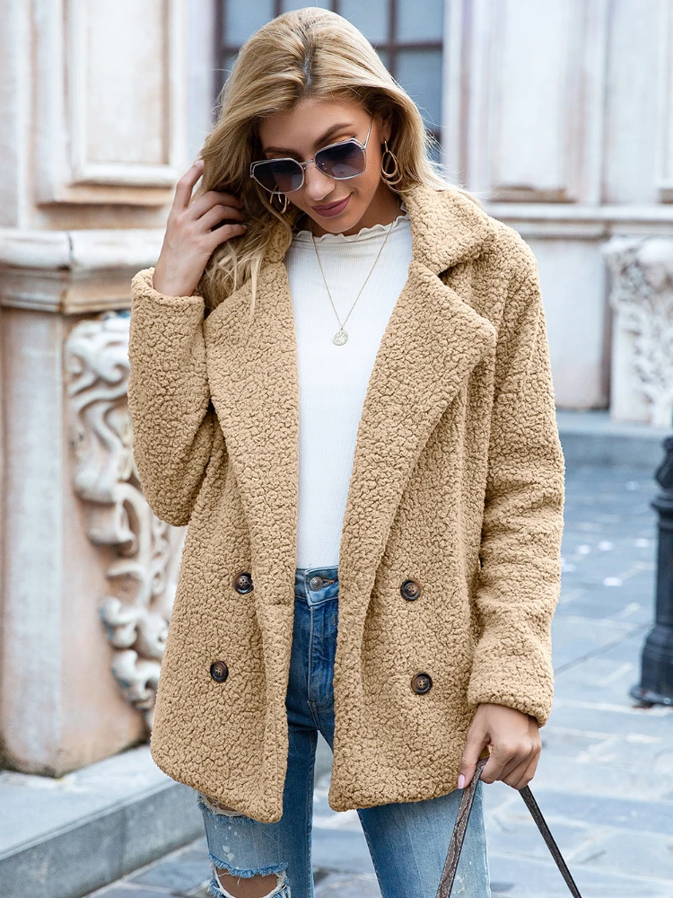 

Jackets for Women Solid Color Button Warm Coat Fashionable Autumn Winter Elegant Temperament Tops Commuting Women's Clothing