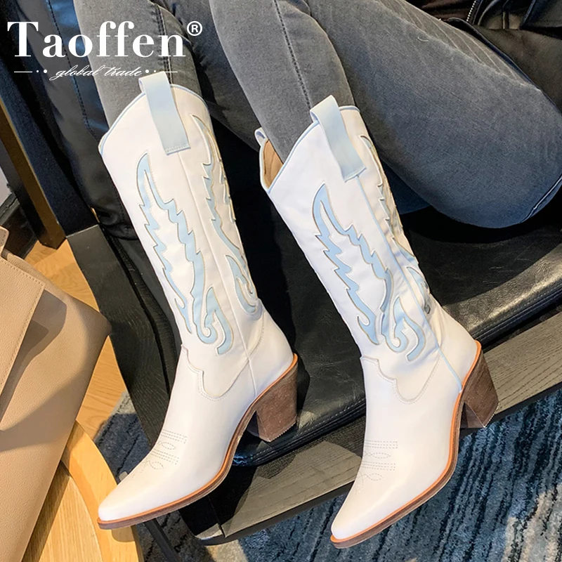 

Taoffen Size 34-44 Women Knee Boots 2023 New Real Leather Print Shoes For Woman Winter Fashion Club Long Boots Ladies Footwear