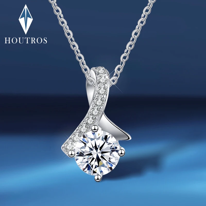 

Houtros 1ct D Color Real Moissanite Pendant Necklace For Women 925 Sterling Silver Engagement Wedding Fine Jewelry with GRA
