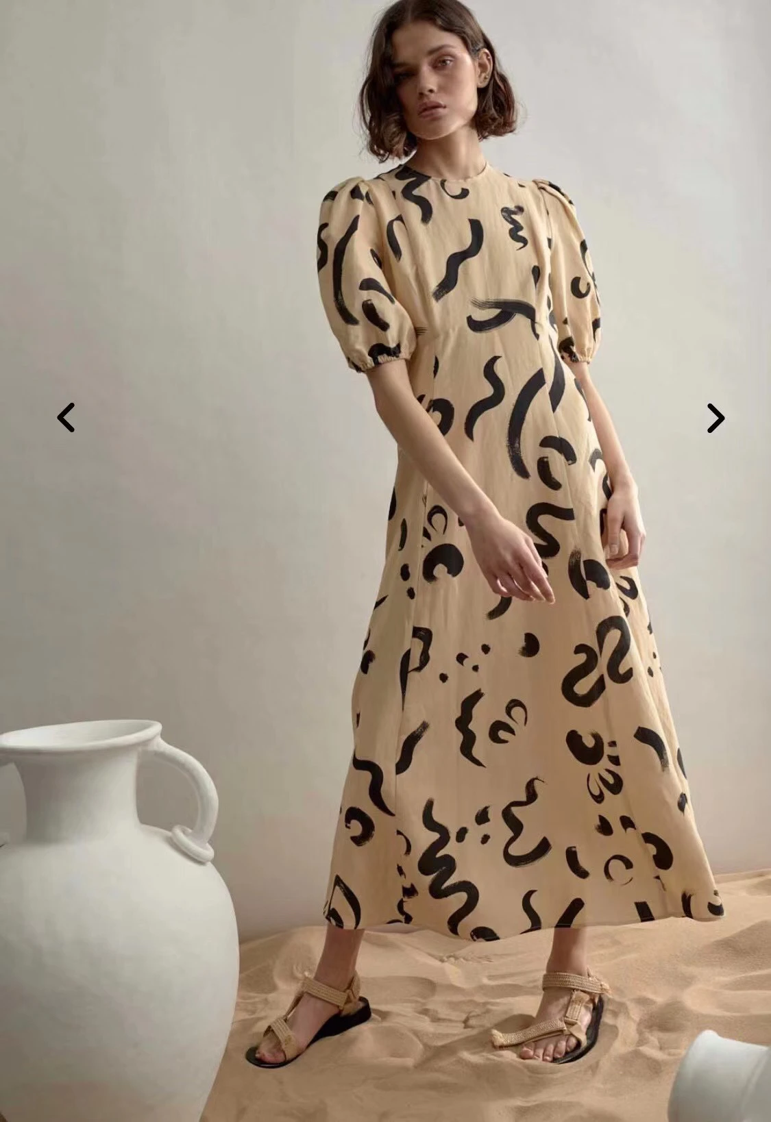 

Women Curve Printing Short Sleeve Women Linen Long Dress