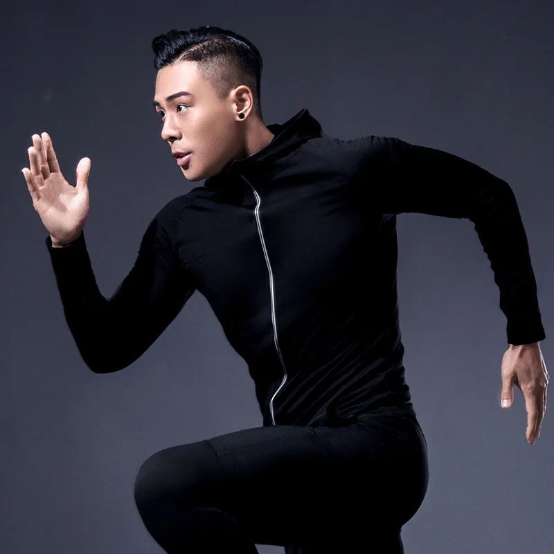 

Sports Tight Fitting Suit, Men's Quick Drying Running Training Hooded Zipper, Sweat Wicking Fitness Jacket