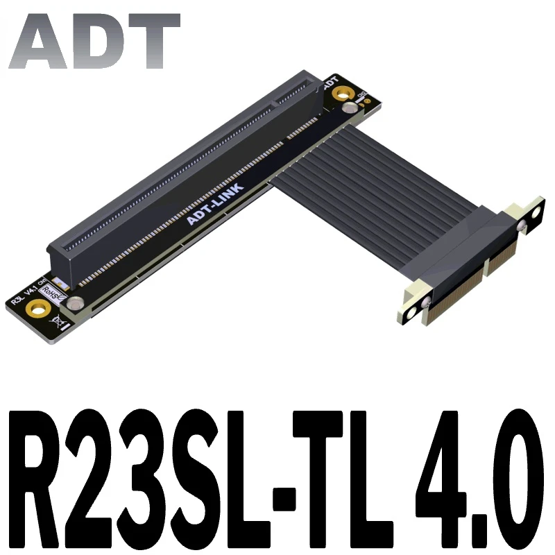 

PCI Express 4.0 x4 To x16 Riser Ribbon Cable Graphics Card PCIE 16x To 4x Extension Cable Dual 90 Degree Right Angled Extender