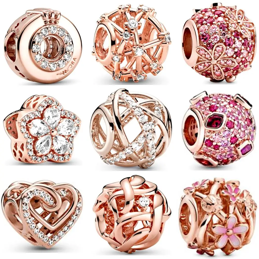 

Brand new original silver shiny bead rose gold flower-shaped crown girl charm 925 silver bead ladies bracelet diy fashion jewelr